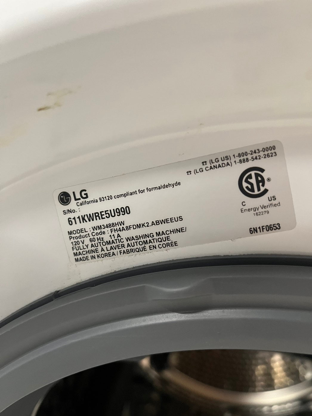 24” Lg Combo white 2.3 cu. ft. Compact All-In-One Washer/Dryer 120V #LG24CM2B