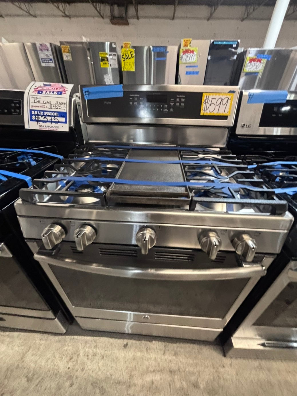 >>GE Gas range 5 burner convection oven bake ,broil Hi/Lo self clean in stainless steel used-Refurbished 30” #SGQ5QB