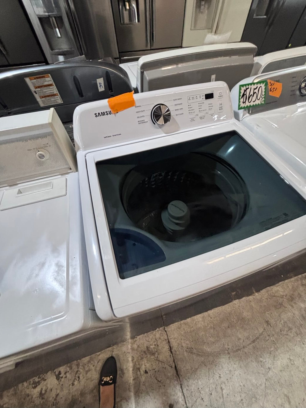 } }Samsung white  top top load washer with agitator large capacity & dryer set electric 220v side x side top load stainless steel  drum ,white color used-refurbished #MYK1B3B