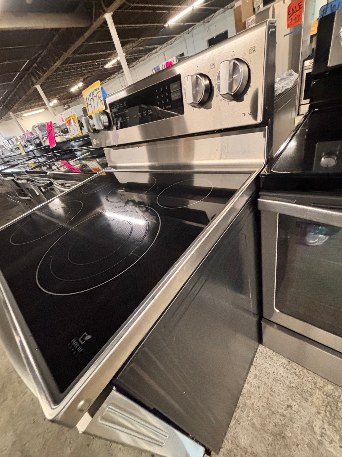 >LG Air-fry Glass Top electric stove stainless steel convection oven bake broil 4 burner Self clean 30” used-Refurbished #WZX223B