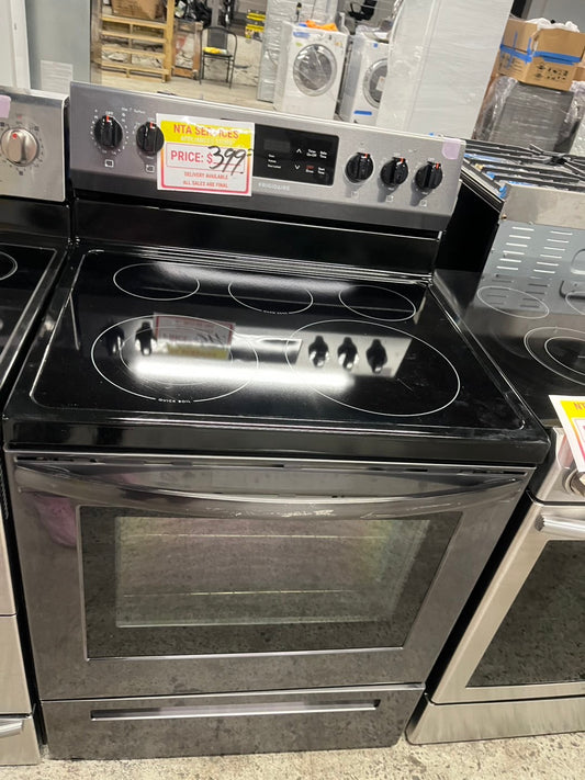 =🥳Frigidaire glass top electric 220v glass top range 5 burner Refurbished bake Broil self clean black stainless steel 30" #ERFG45B