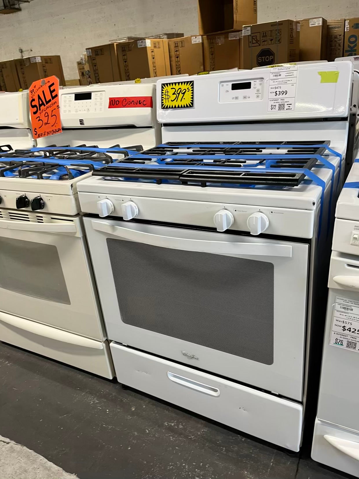 Whirlpool Gas range 4 burner bake broil in white Refurbished 30° #GR214EB