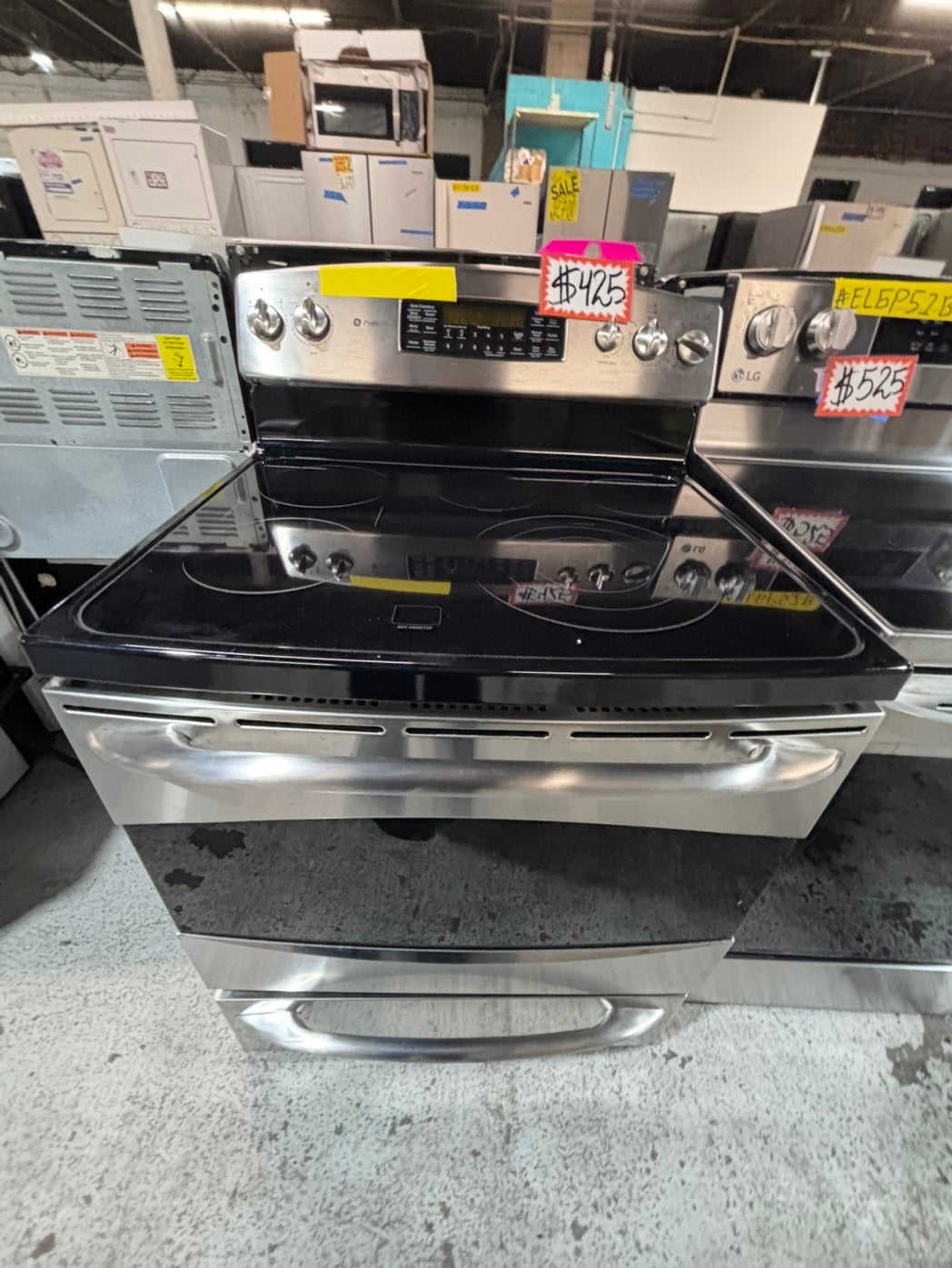 >*GE electric 220v glass top range 5 burner  bake Broil roast self clean stainless steel 30" Refurbished #ES43S3B