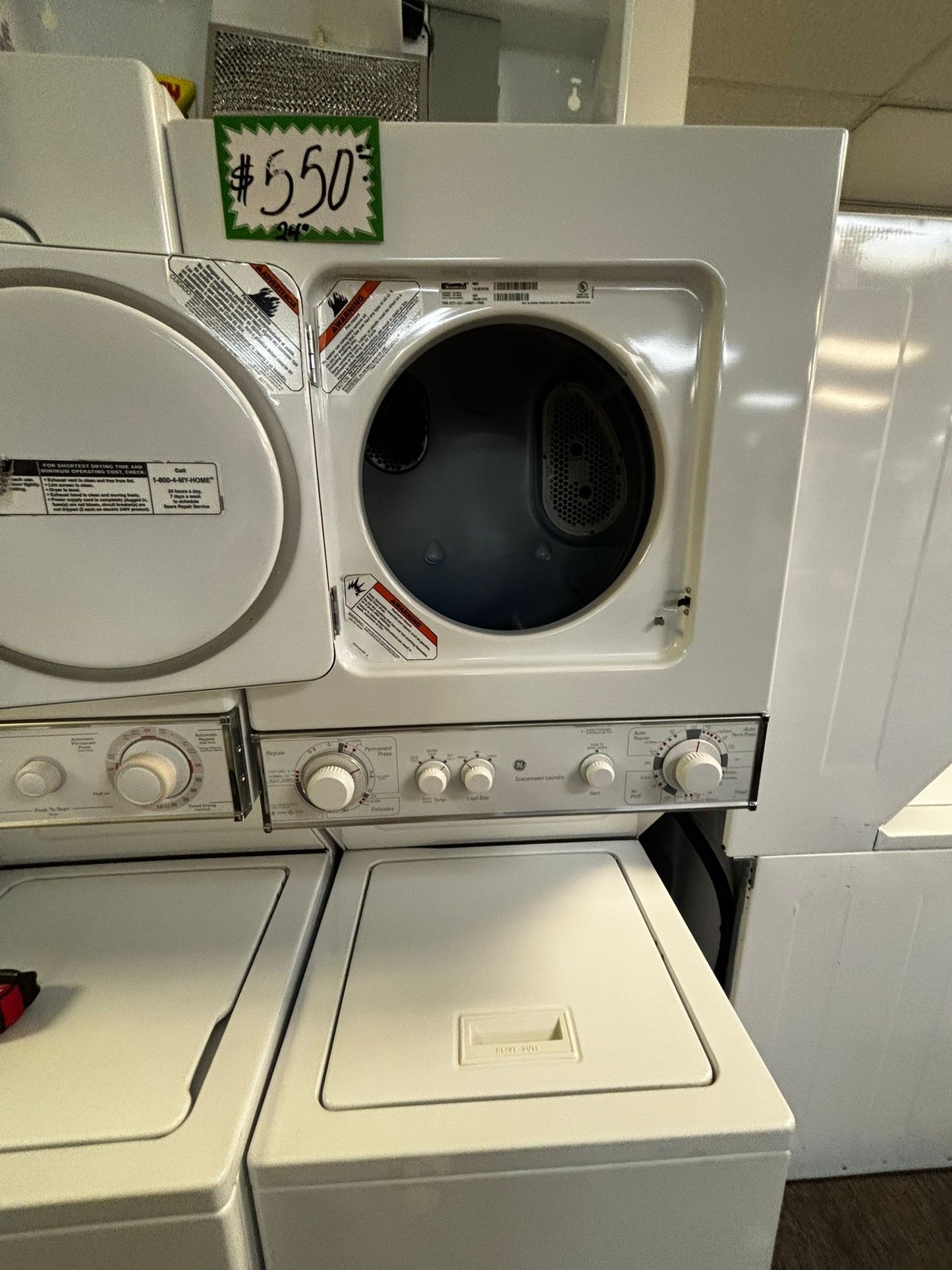 GE laundry center Electric 220v washer & dryer set in white 24" #LC426VL