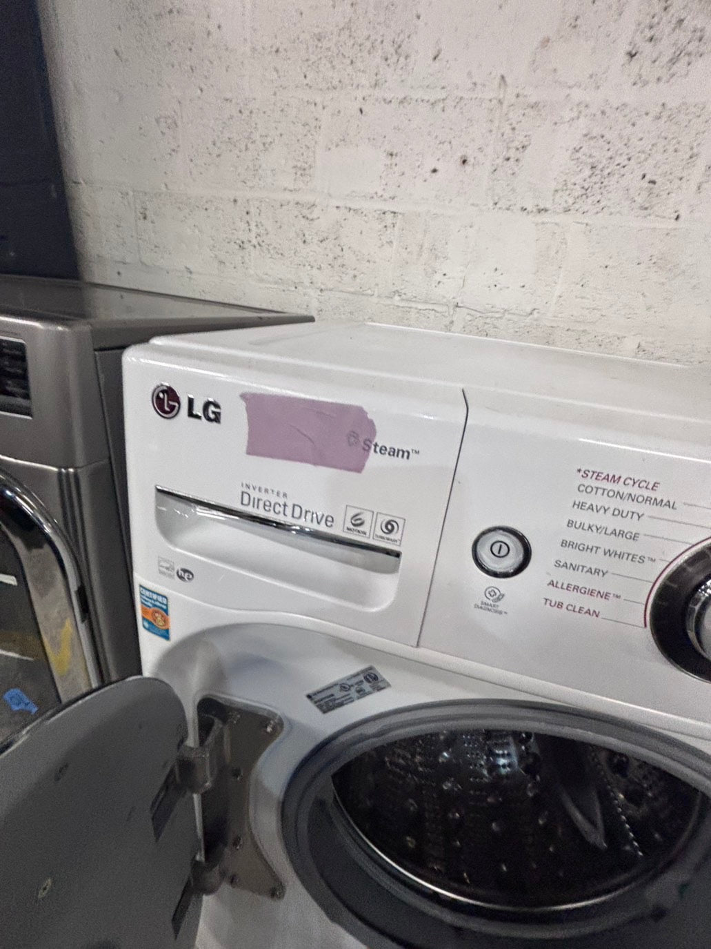 >*LG steam washing machine front load jumbo size stackable or side by side stainless steel drum 29"  used,Refurbished.  #WM515TB