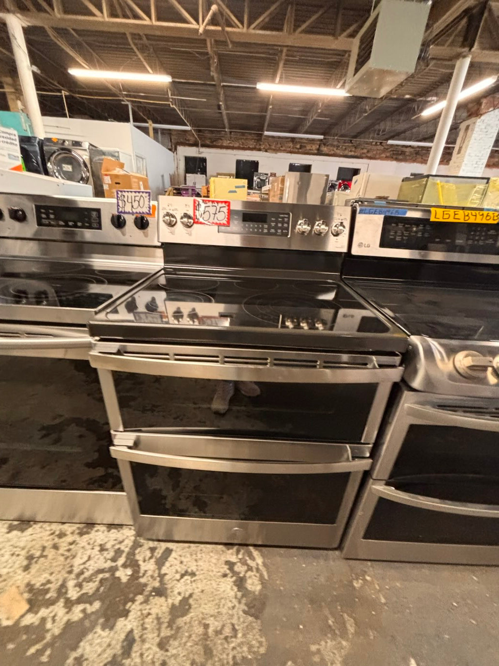 }} GE double oven Airfry convection oven electric 220v glass top range bake Broil roast self clean oven stainless steel working 💯  with warranty ! 30" used-Refurbished #GEST391B