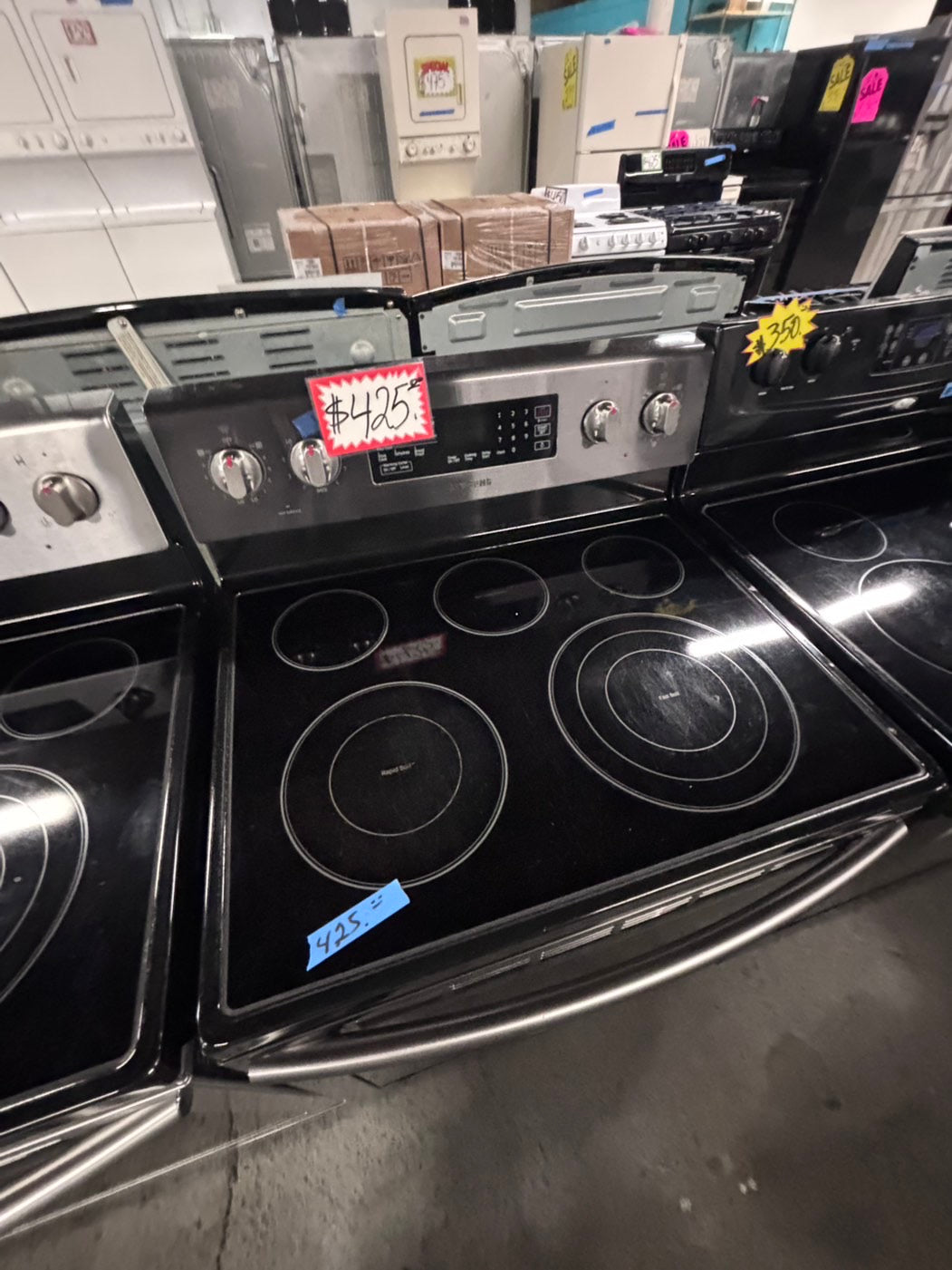 >Samsung  electric 220v glass top  range 5 burner flex duo oven used -Refurbished convection bake Broil self clean black stainless steel 30" #ESS61B