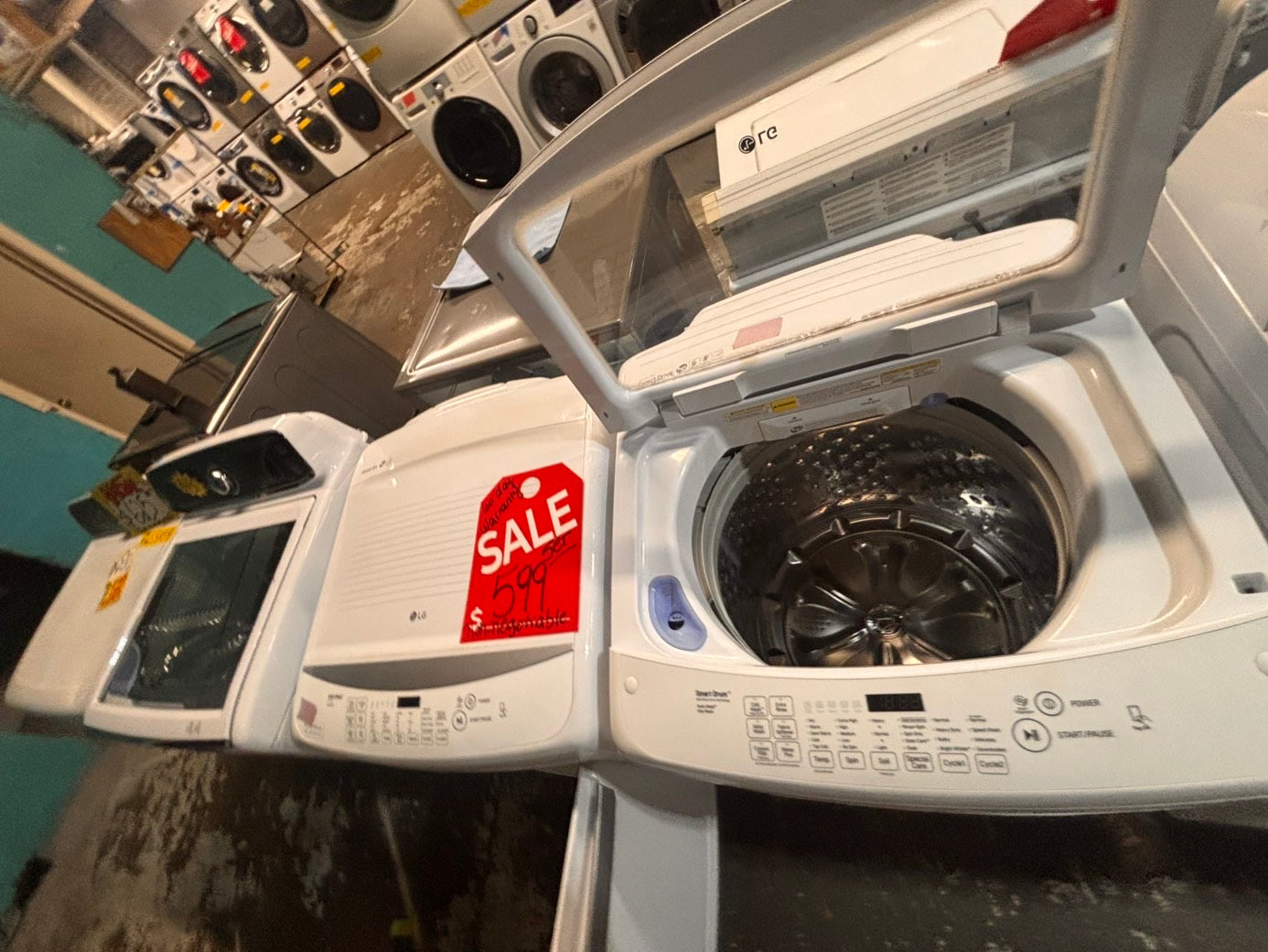 >*LG white  top top load washer large capacity & dryer set electric 220v side x side top load stainless steel drum white color used-refurbished #WYQ1ABB