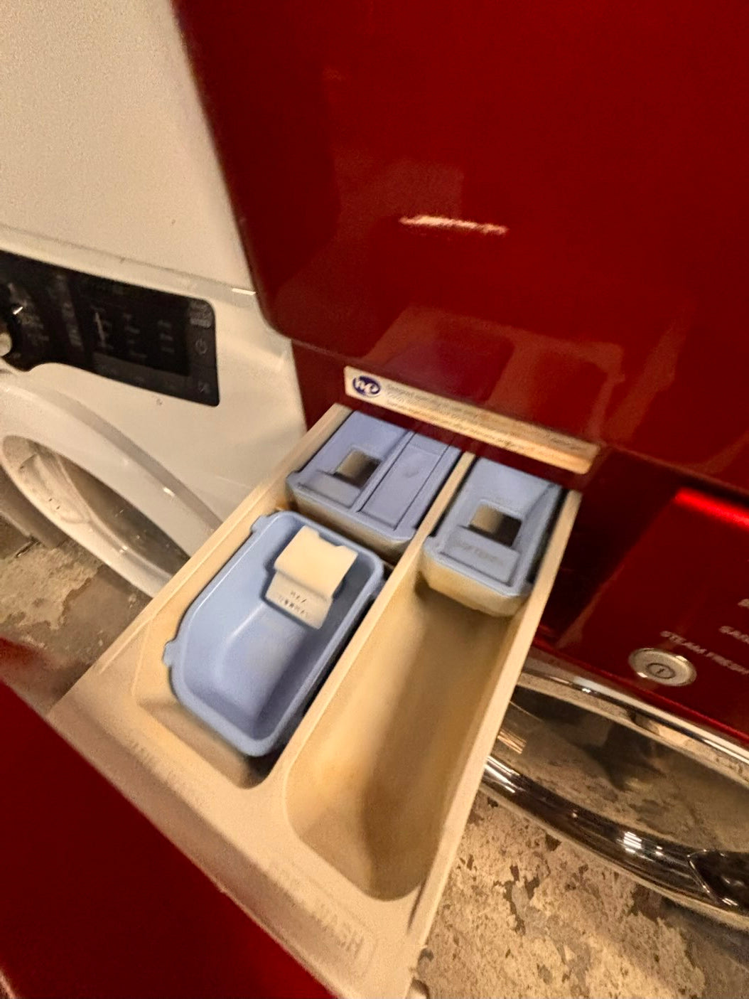} } LG washer & dryer set large capacity,electric 220v front load stackable or side by side - sensor dry , working 💯 with warranty ! in red color used,refurbished #LGRR74SET