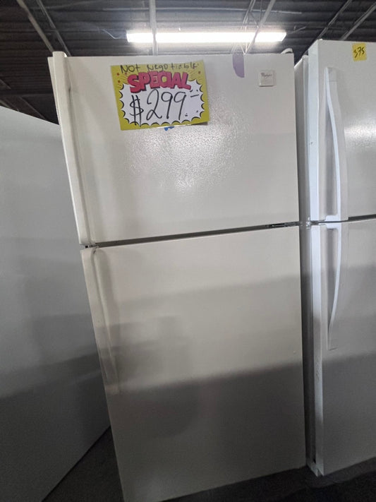 >Whirlpool 30” top freezer refrigerator in off white color -used refurbished 30’ #RF3K6B