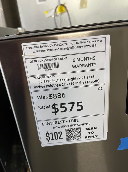 Open Box Beko DDN25402X 24-inch, built-in dishwasher quiet operation and energy efficiency #DW745B