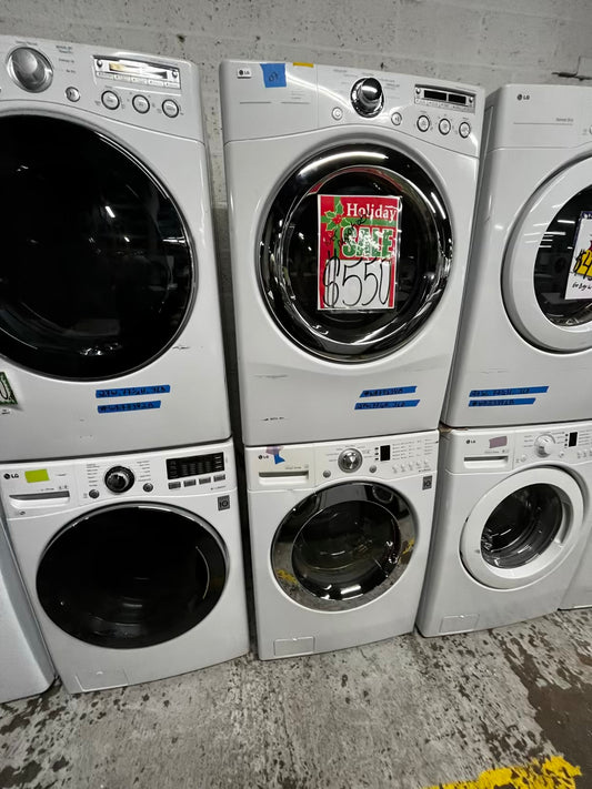 🎄Holiday Sale 🎁LG washer 4.5 cu ft & dryer 7.5 cu ft set electric 220v front load stackable or side by side - sensor dry He in white  #WD79134B