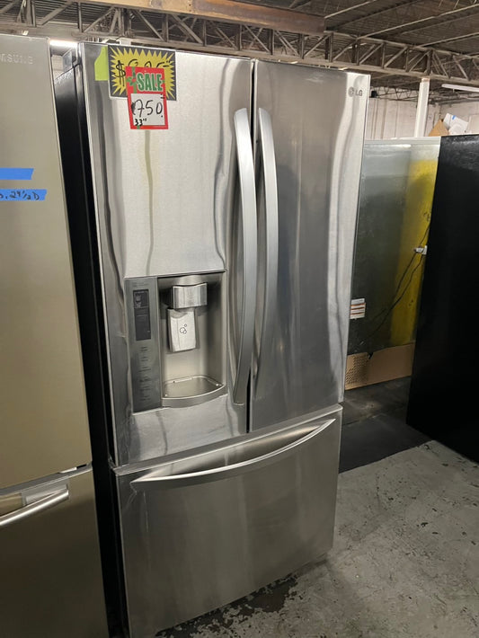 🎁🎄Holiday Sale‼️Lg 33” french doors refrigerator stainless steel w/ice & water dispenser inside  used refurbished #KNM27BB