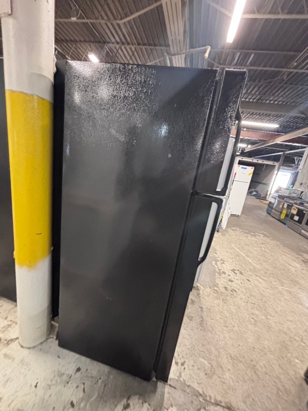 >*28” x 67”H GE  top freezer fridge black   used-refurbished #FGTR67WB