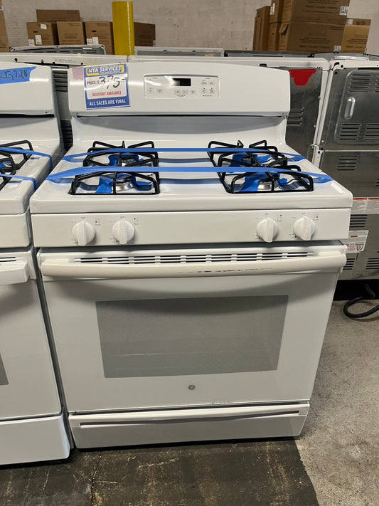 =GE Gas range 4 burner bake broil Hi/Lo self clean in white used-Refurbished 30” #GER89B