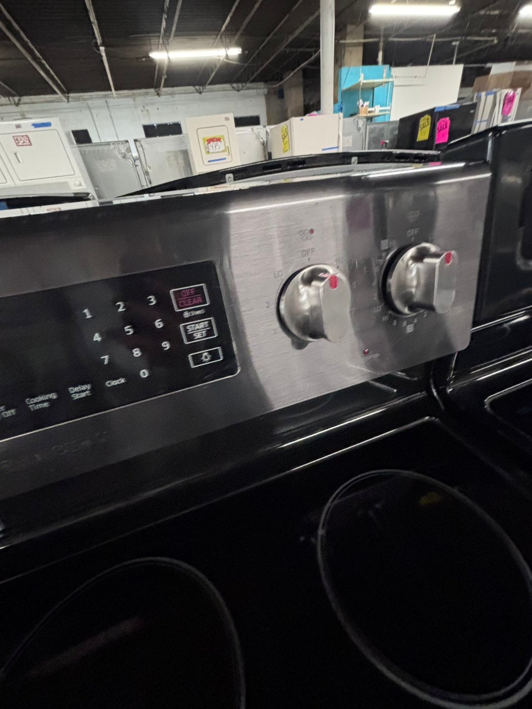 >Samsung  electric 220v glass top  range 5 burner flex duo oven used -Refurbished convection bake Broil self clean black stainless steel 30" #ESS61B