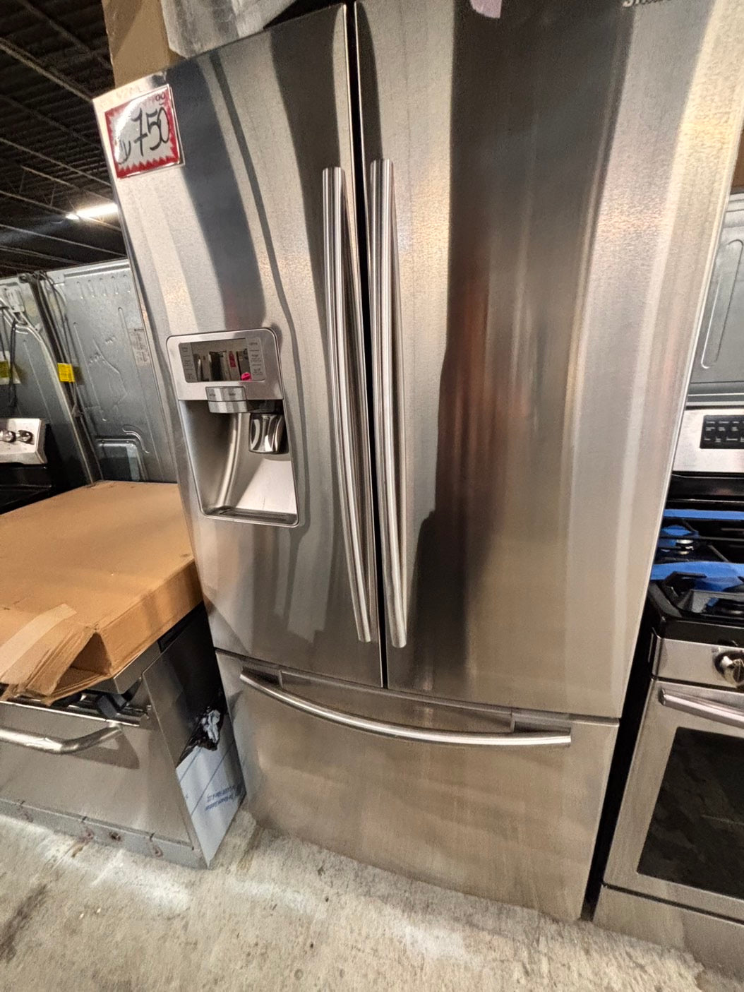 >Special 🎈4pc. Samsung Combo used refurbished -counter depth french door refrigerator Samsung 36” w/ice maker & water dispenser gas range  five burners ,new open box over the range microwave & new open   dishwasher.  #RFZ324CB