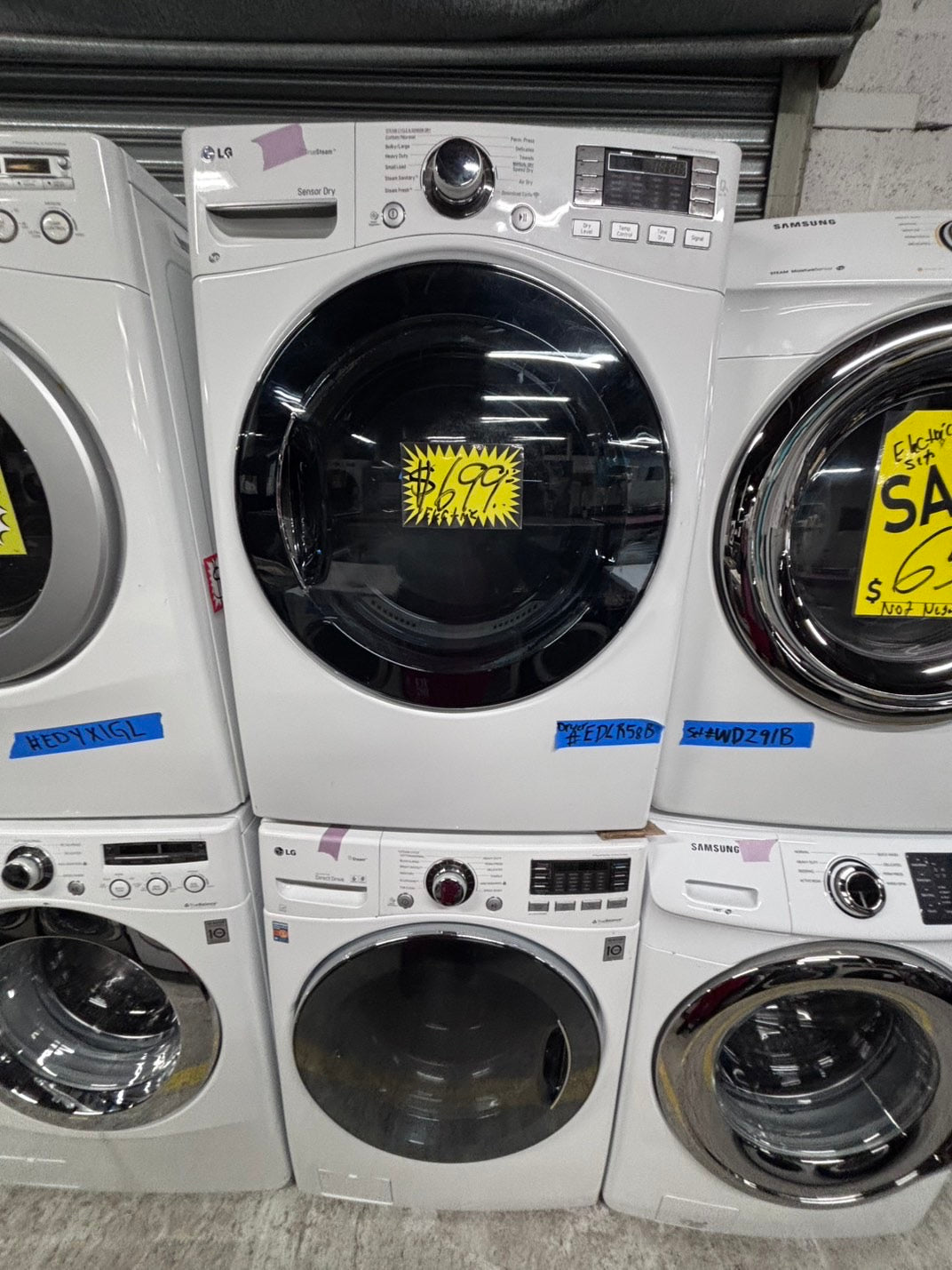 >LG washer 4.5 cu ft & steam dryer 7.5 cu ft set electric 220v front load stackable or side by side - sensor dry He in white   #WM51B