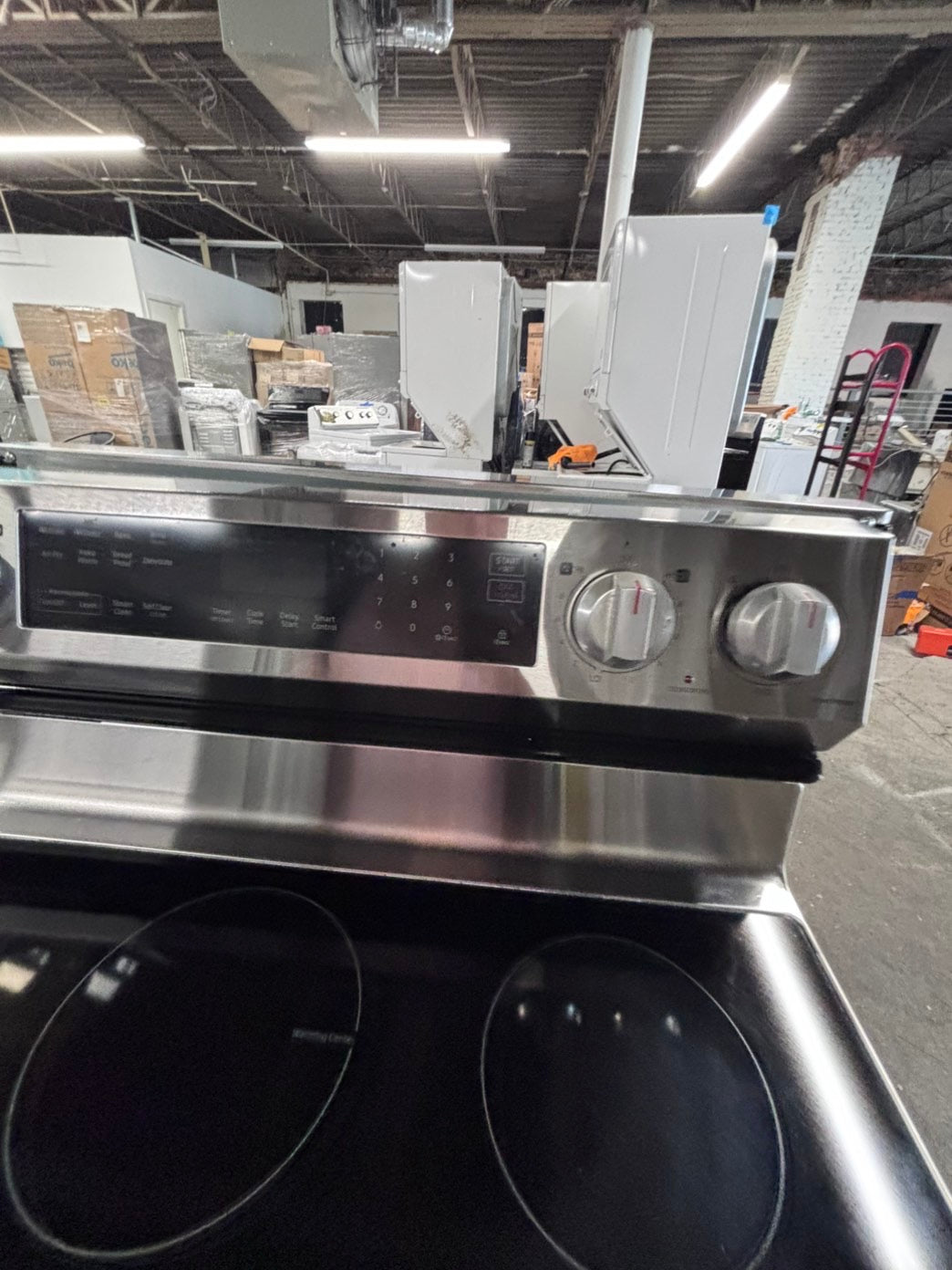 >>samsung Air-fry Glass Top electric stove stainless steel convection oven bake broil 5 burner Self clean 30” used-Refurbished #ESSWQ1B