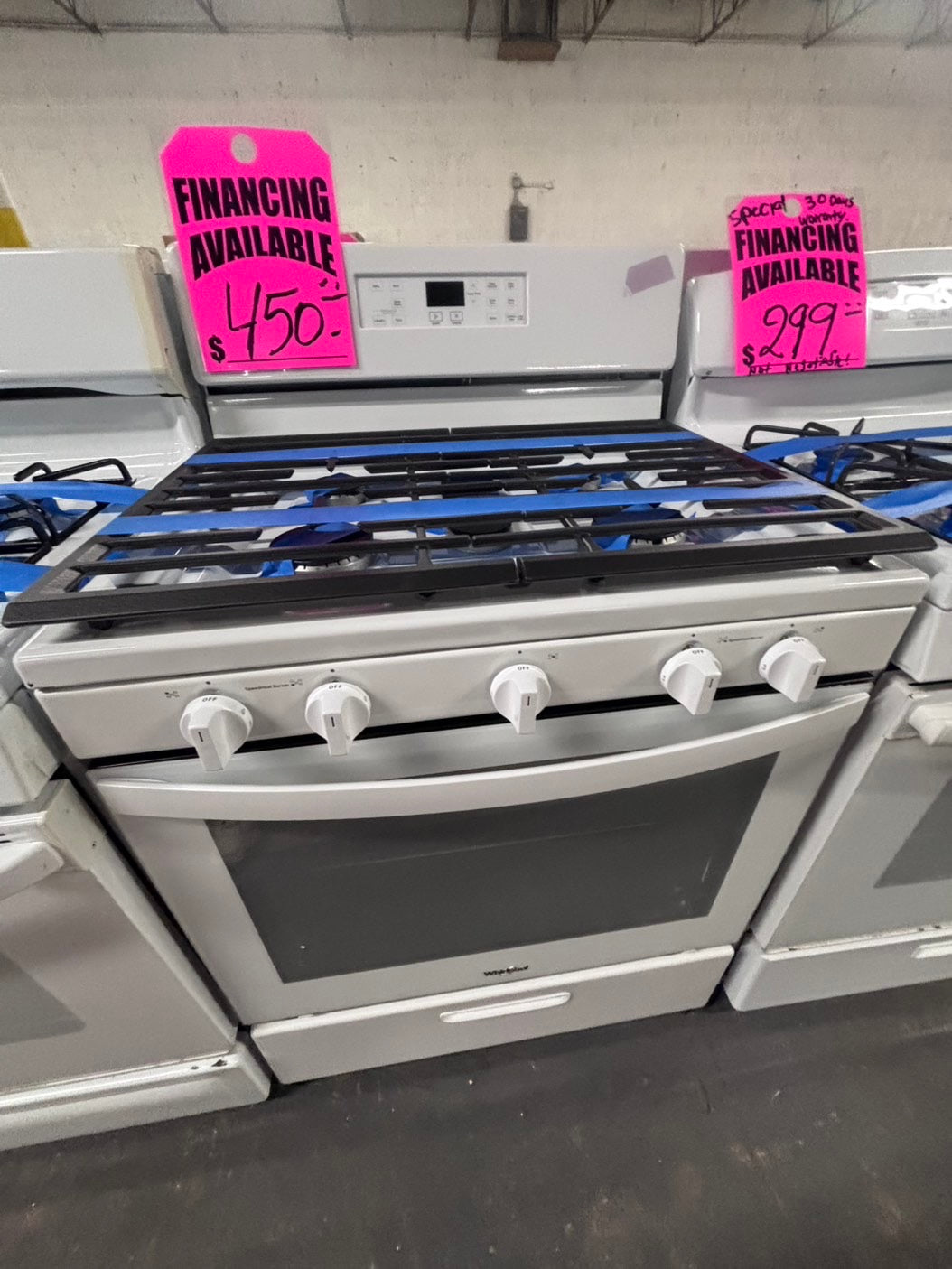 >Whirlpool Gas stove convection oven  5 Burner broil & bake 30” white used-refurbished #AWGRAB