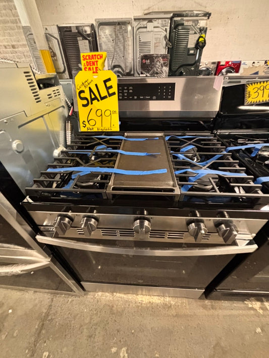 >new Scratch & Dent costumer return GE Air fry convection oven Gas Range 5 burner in Stainless Steel bake broil 30” #ERTTBB