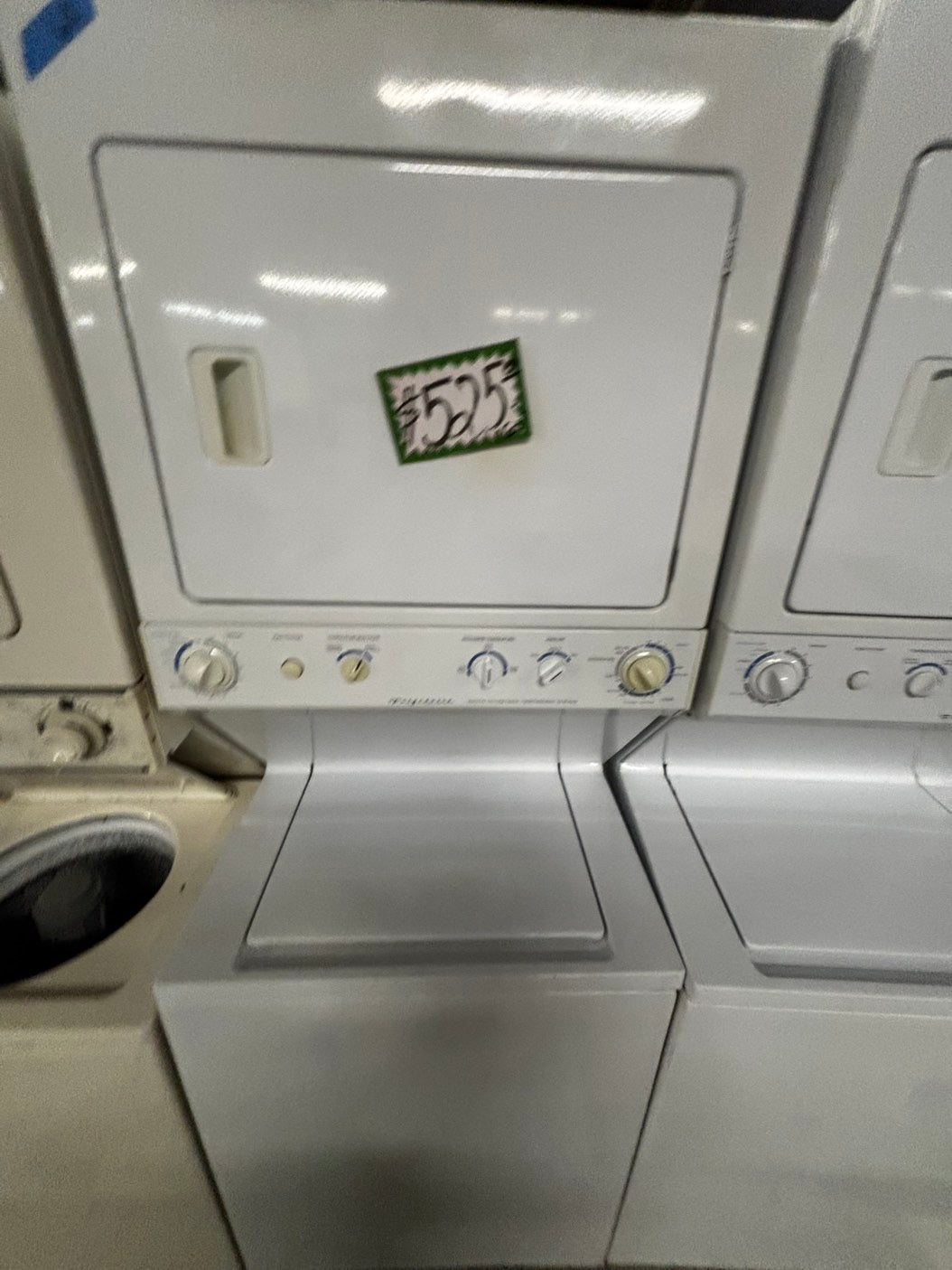 >used-  refurbished Frigidaire stacked laundry center Electric 220v washer & dryer unit in white 27" #LWR28B
