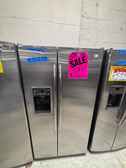 >*36” GE counter depth side by side door fridge stainless steel w/ice water dispenser 36” #GE24AAB