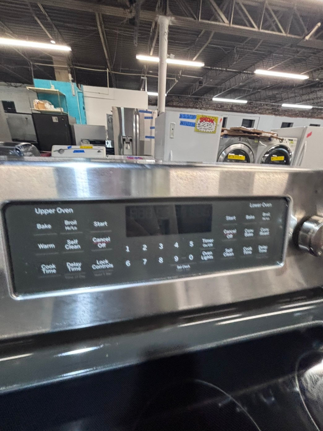 >*GE glass top double oven convection electric range 220v 5 burner stainless steel warm zone bake broil Refurbished fast boil 30" #ELPT16B