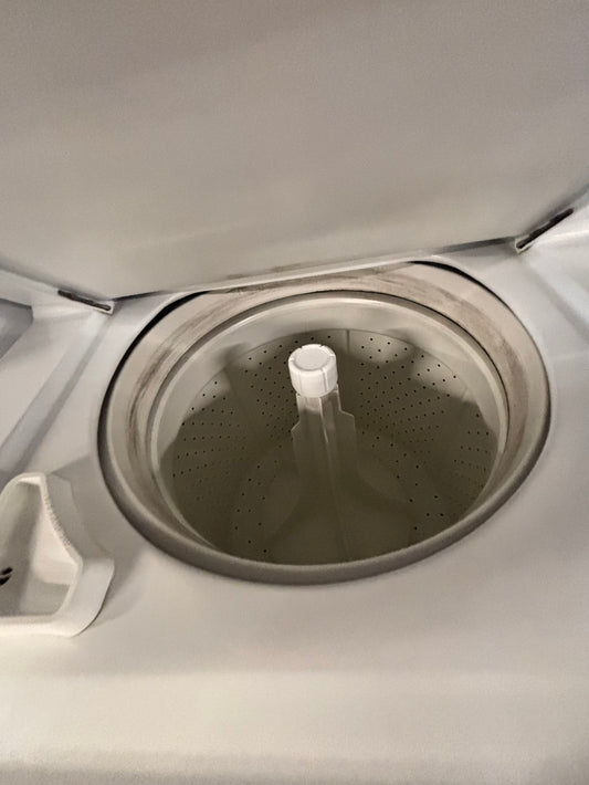 >used- refurbished GE stacked laundry center Electric 220v washer & dryer unit in white 27" #LW7S8B