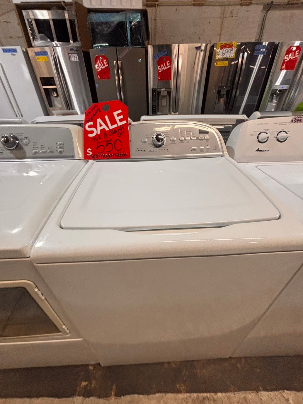 >*maytag dryer electric 220v & whirlpool washer white   large capacity side x side  white color used-refurbished #WYT6BB