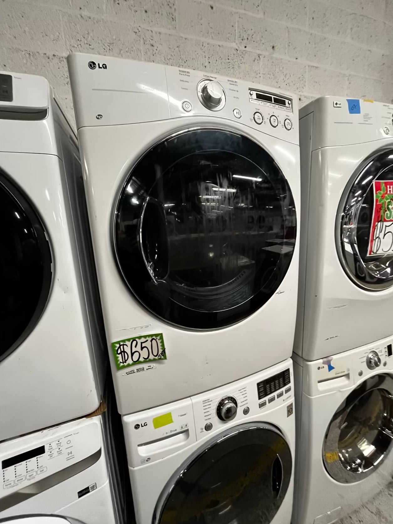 LG washer 4.5 cu ft & dryer 7.5 cu ft set electric 220v front load stackable or side by side - sensor dry He in white  #WD78382B