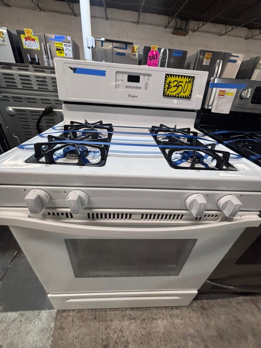 >whirlpool Gas range 4 burner bake broil Hi/Lo self clean in  white used-Refurbished 30” #WG3PR2B