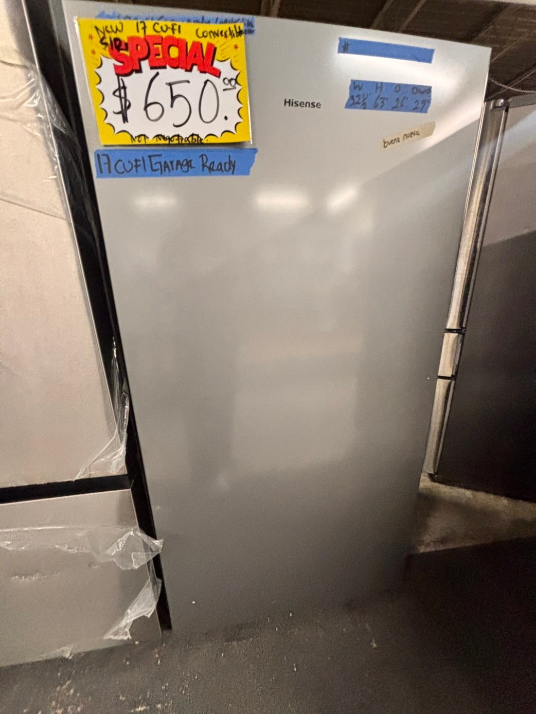 Open box 📦 Hinsense 33 1/2 in. 17cu. ft. Garage Ready Freezer in stainless steel with Temperature Alarm ENERGY STAR #FZ17FCB