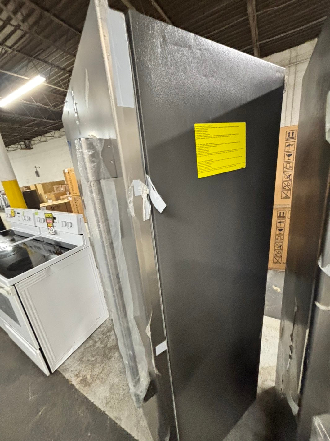 *Combo 2pc. Frigidaire /Fridge with water dispenser & freezer with ice maker inside , 20cu.ft up-right 32 1/5 wide stainless steel counter depth new scratch and dent  /item number #RFF909B