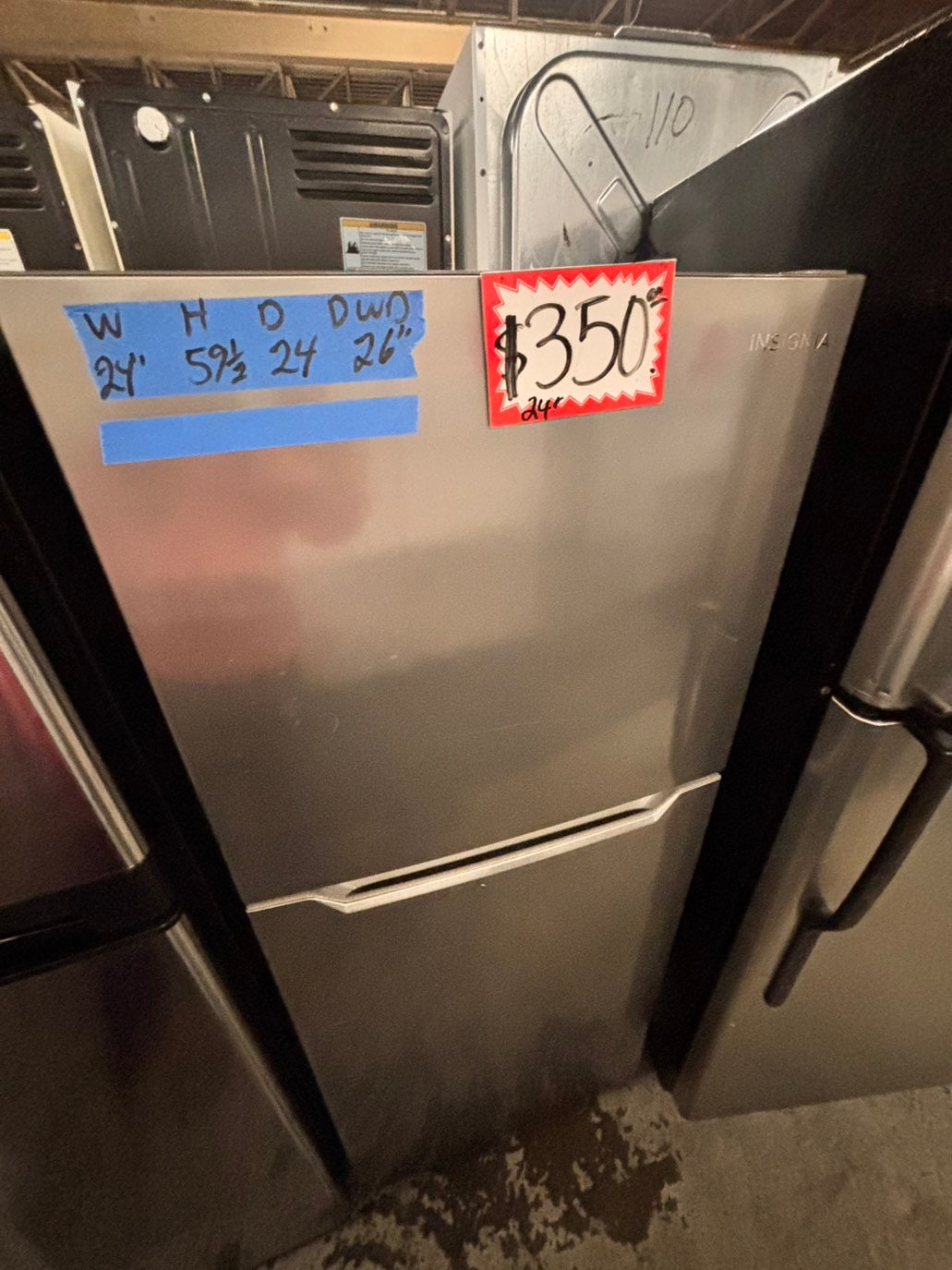 >insignia top freezer refrigerator stainless steel 24" refurbished #RF743BB