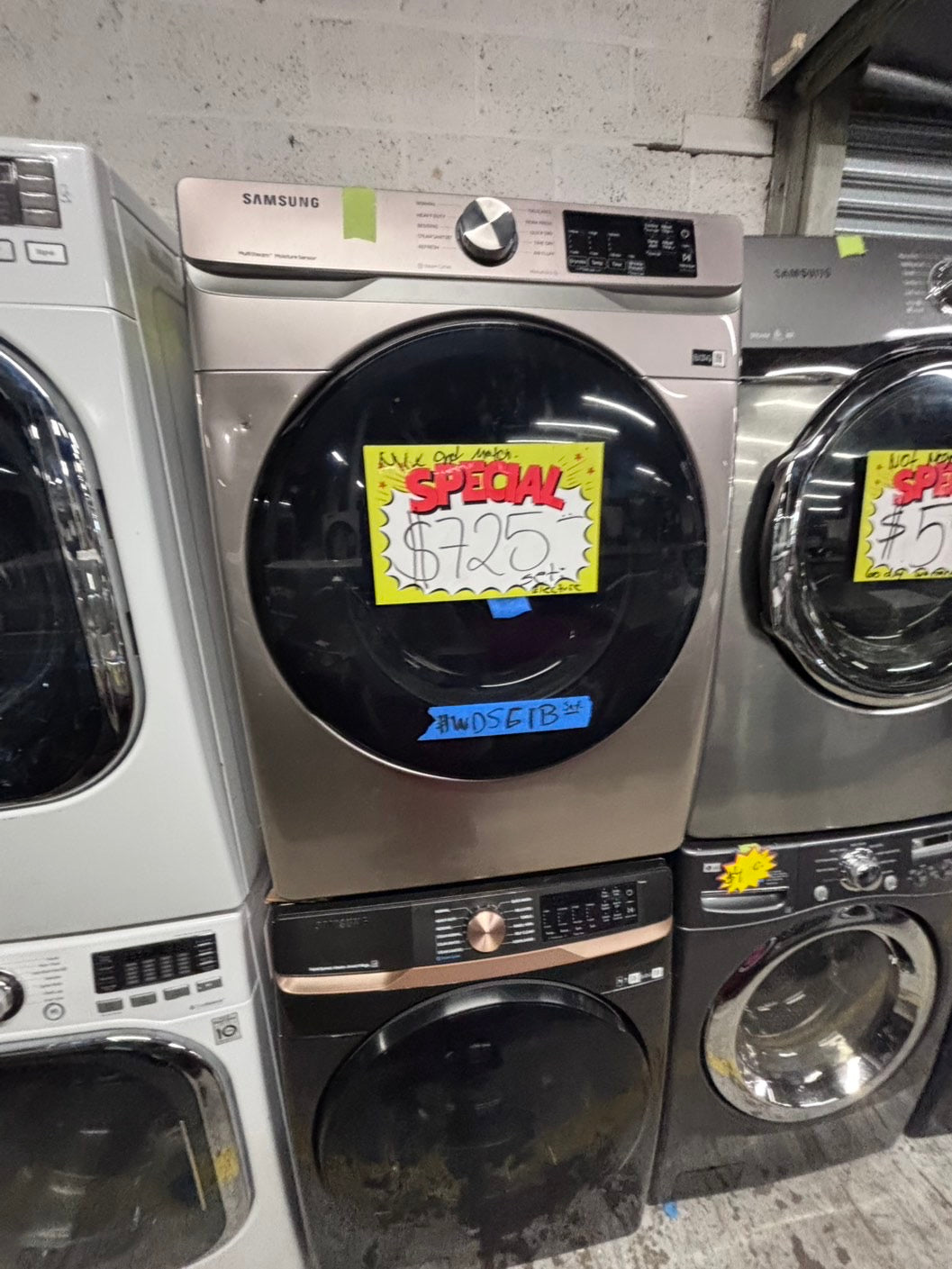 >samsung  front load washer 4.5 cu ft & dryer 7.5 cu ft set electric 220v front load stackable or side by side - sensor dry He in gray   #WDGY6B