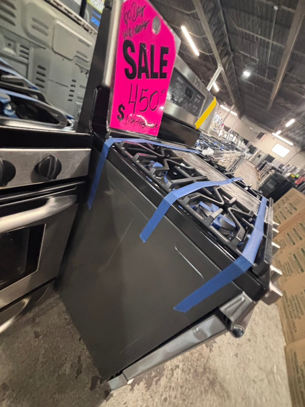 >*Sale🔥GE Gas range 5 burner convection oven bake ,broil Hi/Lo self clean in stainless steel used-Refurbished 30” #GSG996B