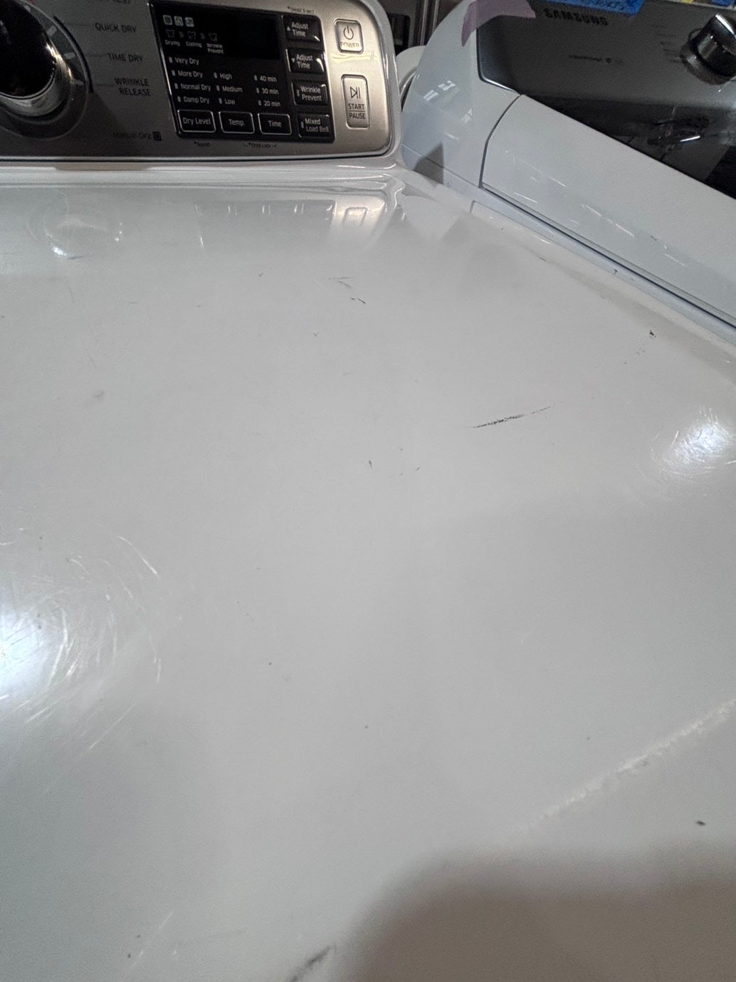 >*samsung white  top top load washer large capacity & dryer set electric 220v side x side top load stainless steel drum white color used-refurbished #W5Z6YB