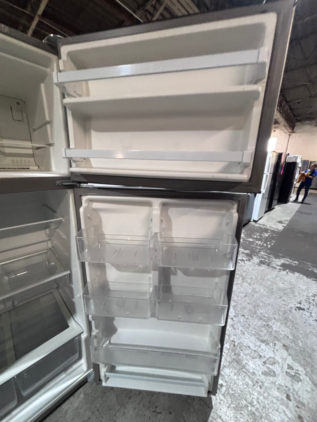 >*28” whirlpool top freezer fridge stainless steel  used-refurbished #FFQX4ZB