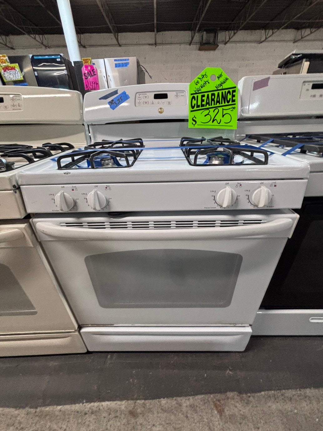 >*Sale🔥 GE Gas range 4 burner bake broil Hi/Lo self clean in  white used-Refurbished 30” #GG6N2B