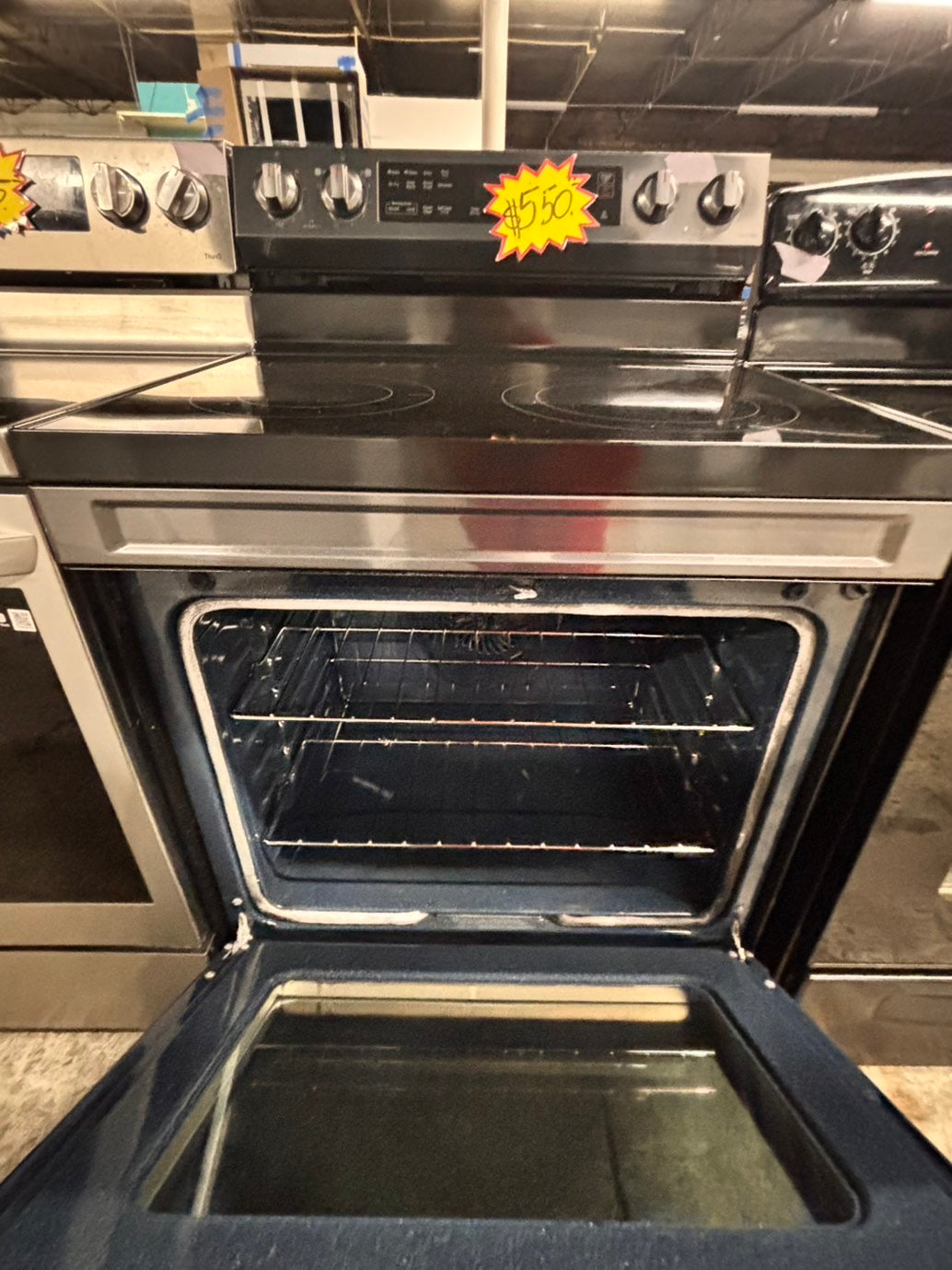 >samsung Airfry convection oven -glass top electric range 220v 5 burner black stainless steel warm zone bake broil used-Refurbished fast boil 30" #ELSA92B
