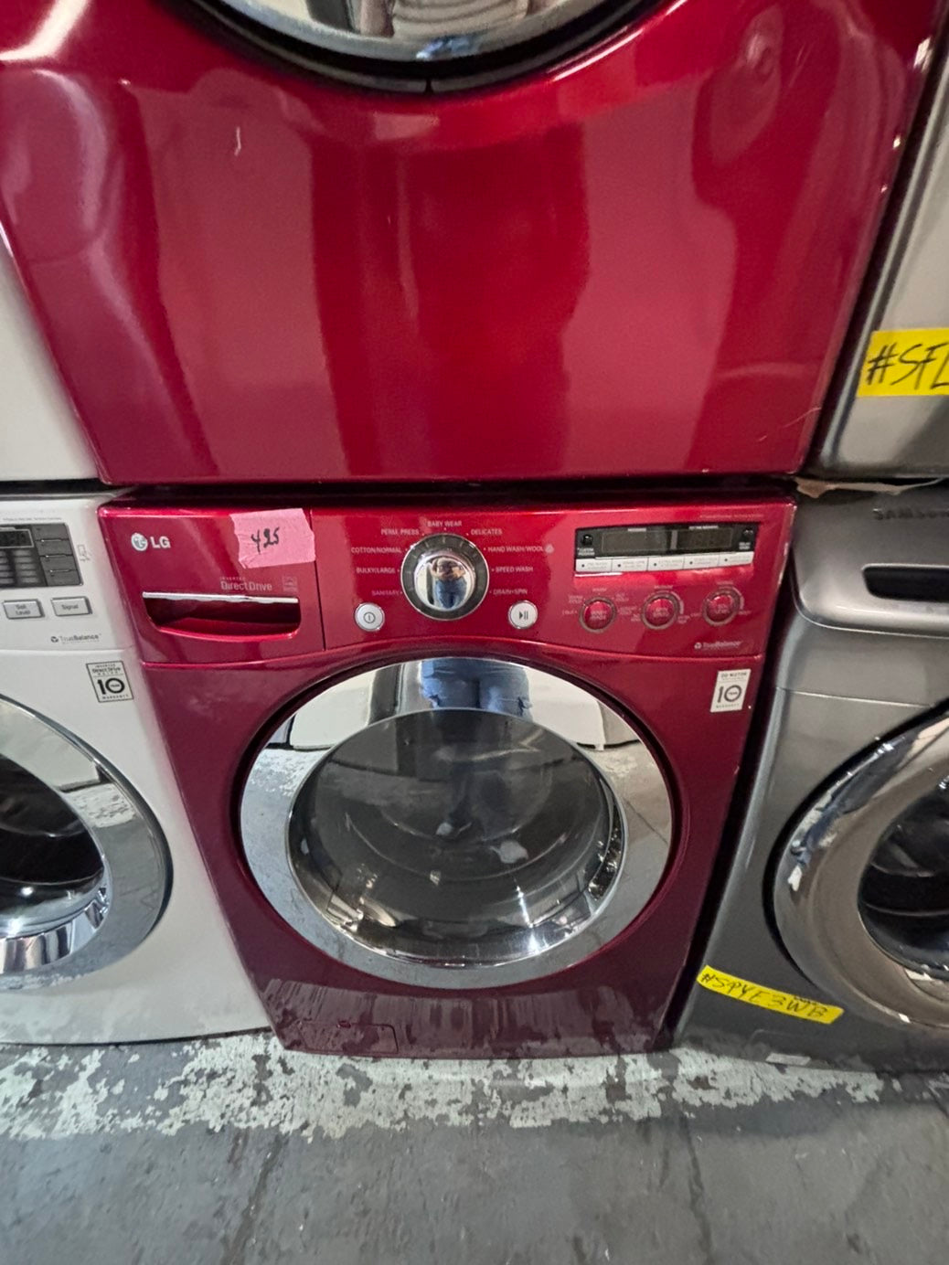 >* LG washer & dryer set electric 220v front load stackable or side by side - sensor dry in red color #LERA5SET