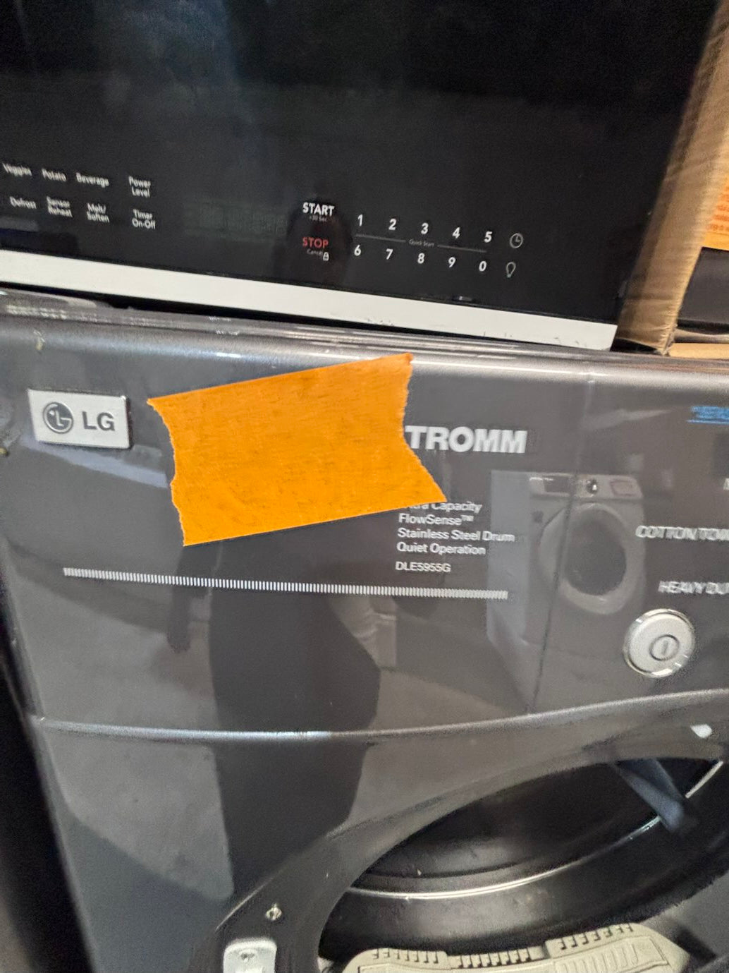 }LG used- refurbished front load electric 220v dryer & washer large  capacity with pedestals in gray color 27” #FLSGTV7B