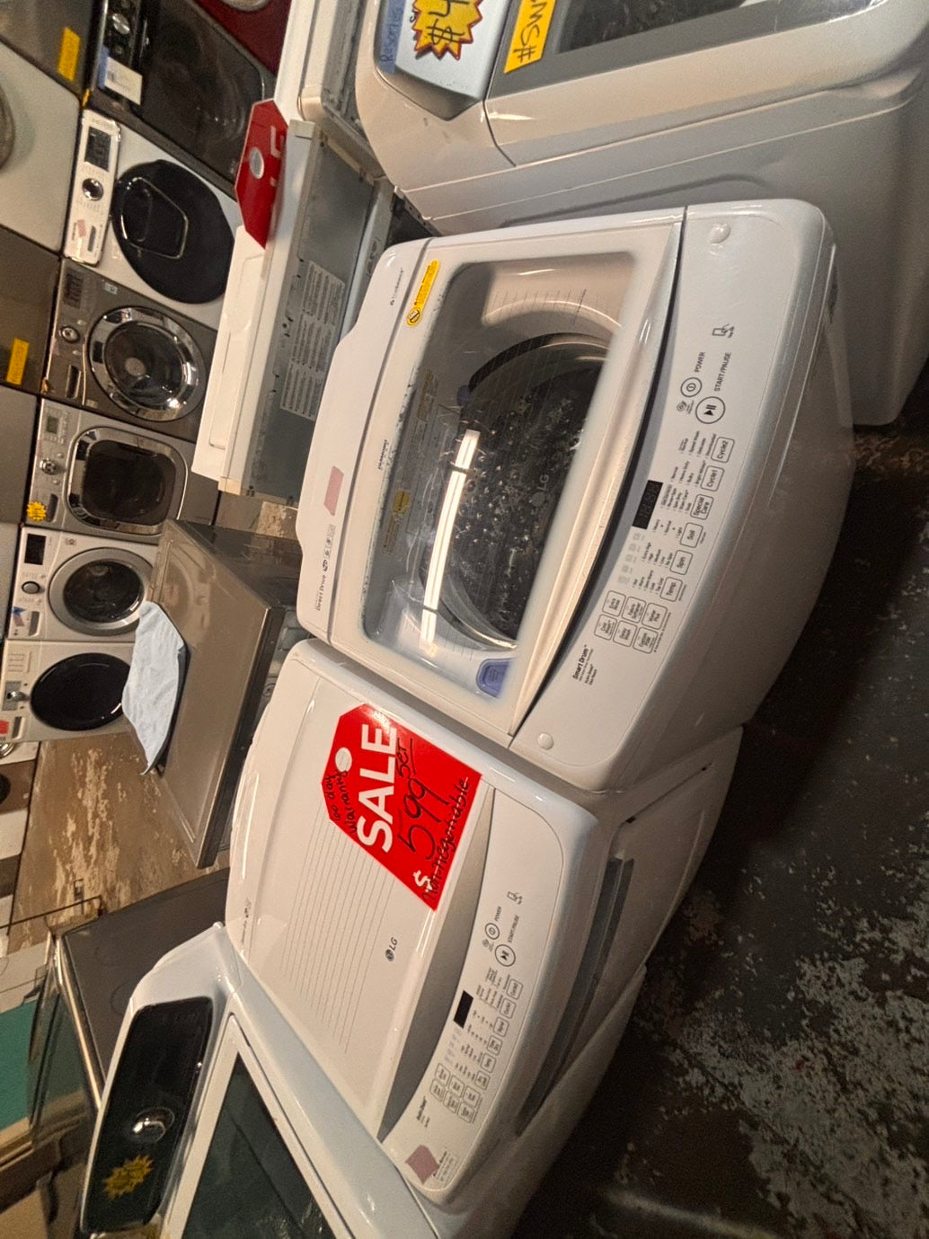 >*LG white  top top load washer large capacity & dryer set electric 220v side x side top load stainless steel drum white color used-refurbished #WYQ1ABB