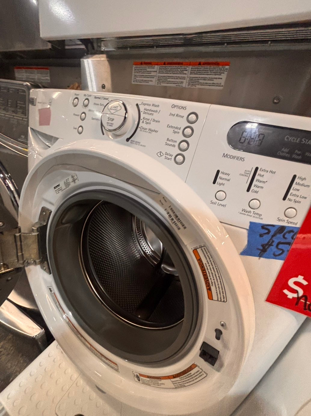 >*SALE🔥used- refurbished Kenmore washer & whirlpool dryer mix & match front load electric 220v large  capacity with pedestals in white  color 27” #ES8KV7B