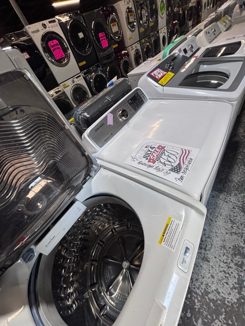 >*samsung white  top top load washer large capacity & dryer set electric 220v side x side top load stainless steel drum white color used-refurbished #W5AABB