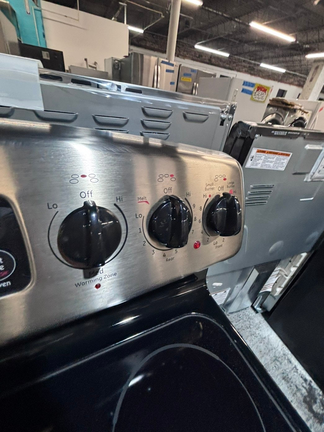 >*GE  electric 220v glass top range 4 burner  bake Broil roast self clean stainless steel 30" Refurbished #EZ77S3B