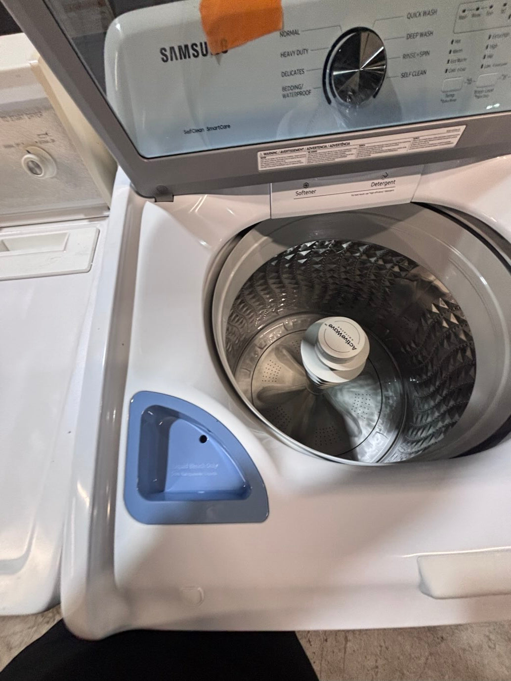 } }Samsung white  top top load washer with agitator large capacity & dryer set electric 220v side x side top load stainless steel  drum ,white color used-refurbished #MYK1B3B
