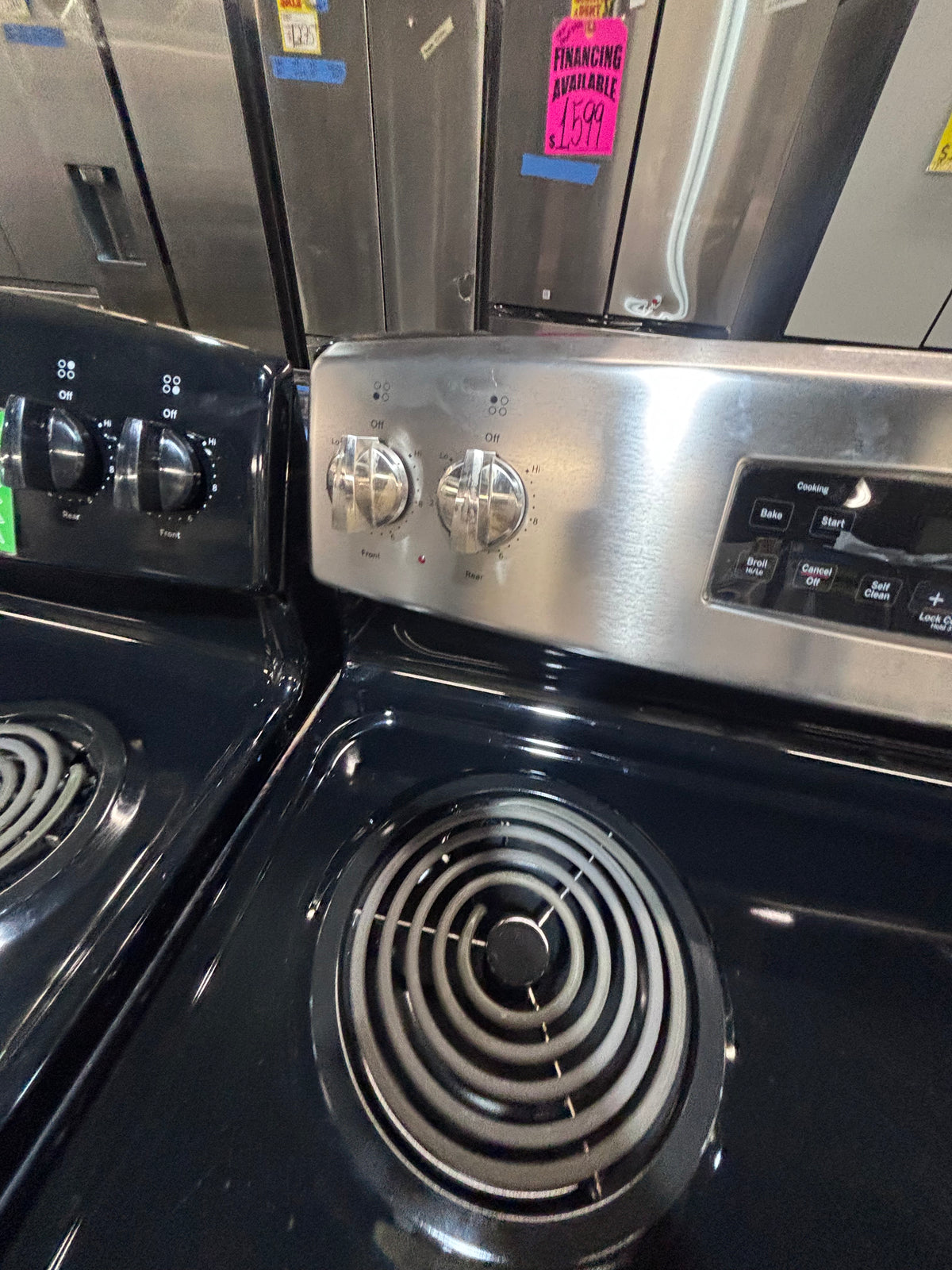}GE black & silver electric coil top range coil 220v bake /Broil 4 burner used-Refurbished  great condition 30" #GASGE4B