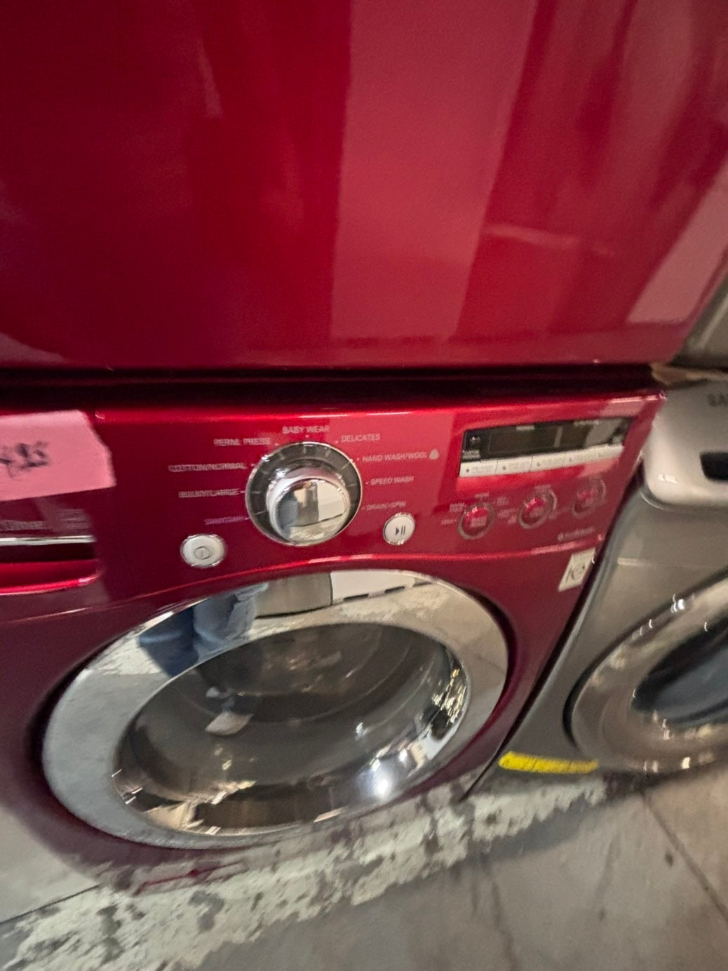 >* LG washer & dryer set electric 220v front load stackable or side by side - sensor dry in red color #LERA5SET